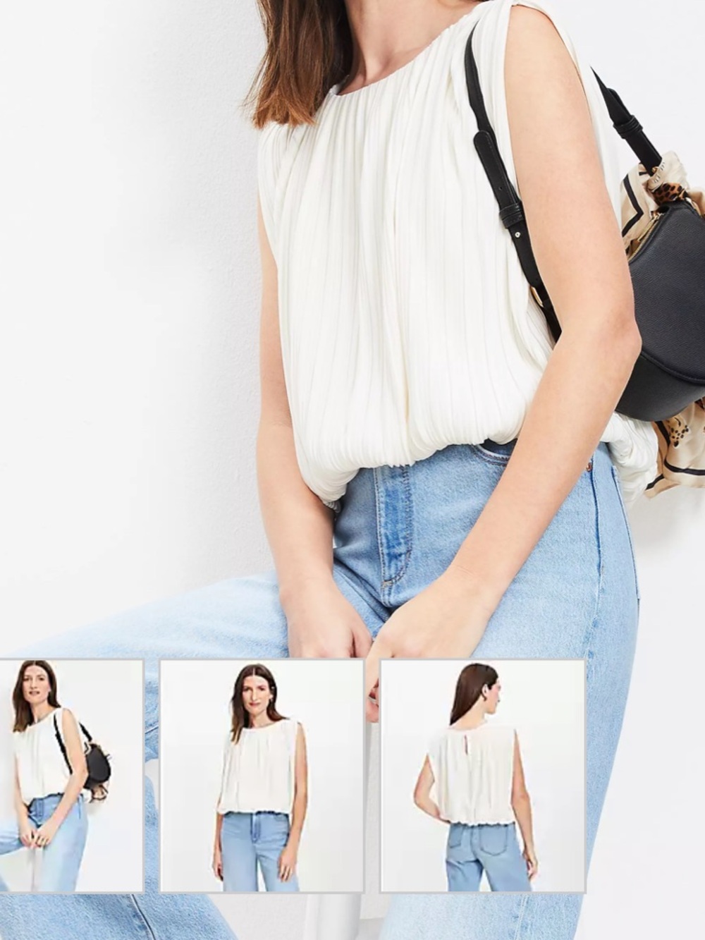 LOFT Whisper White Pleated Sleeveless Top